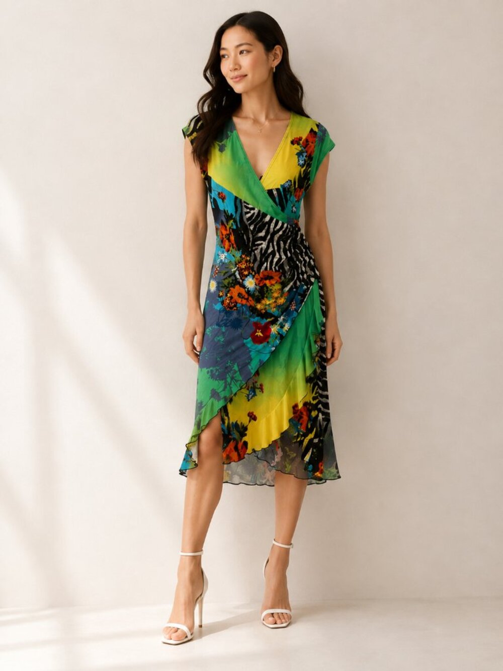 Joseph Ribkoff Multicolor Floral Zebra Wrap Dress Size 10 0799
